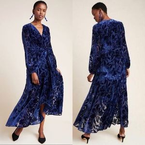 Anthropologie Blue Floral Long Sleeve Dress